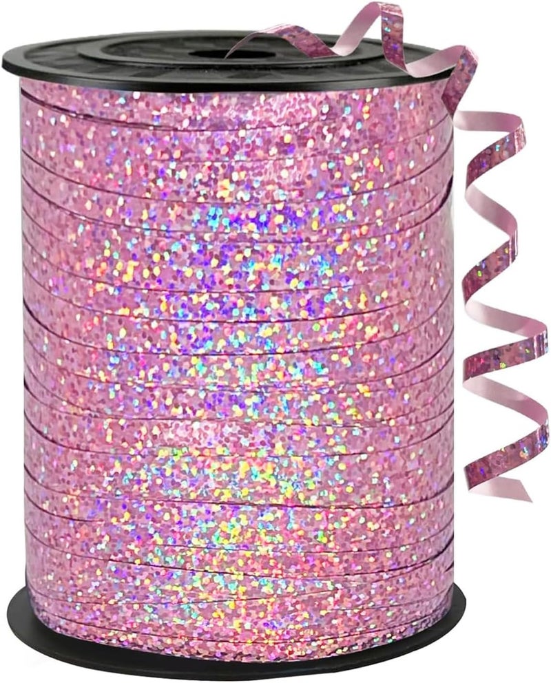 WFAUIBR 500 Yards Pink Shiny Curling Ribbon, Curly Laser Ribbon for Wedding, Birthday, Christmas Crafts Wrap - Image 1